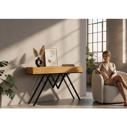 KONSOLA Z SZUFLADĄ DREWNO LITE DĄB OLCHA SKD-292